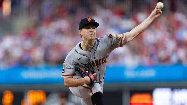 SF Giants starting pitcher Kyle Harrison throws a pitch during the second inning against the Philadelphia Phillies at Citizens Bank Park on August 22, 2023.